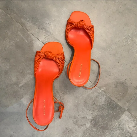 Ann Taylor Orange Heeled Sandals with Knotted Detail - Picture 2 of 6